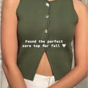 Zara Green Crop Tank Top with Mandarin Collar
